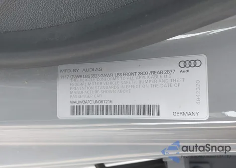 2018 Audi A7 3.0T Premium Plus from USA, damaged, VIN WAUW3AFC1JN067216